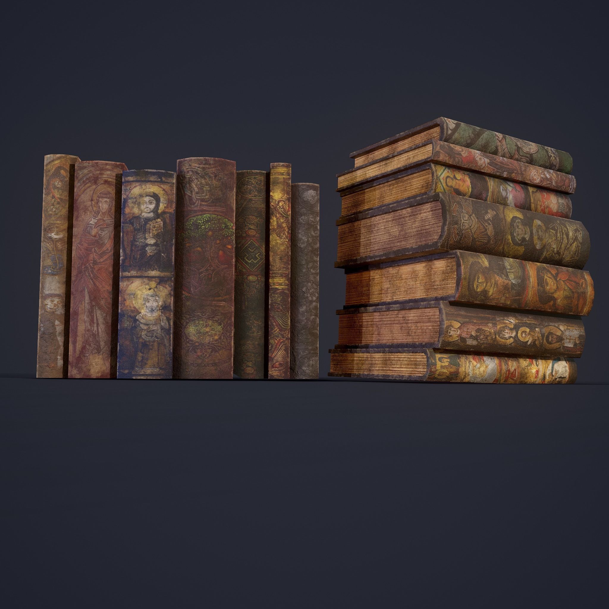 Medieval Books Row 2 Designs 1 and 2  3D Model Collection_3