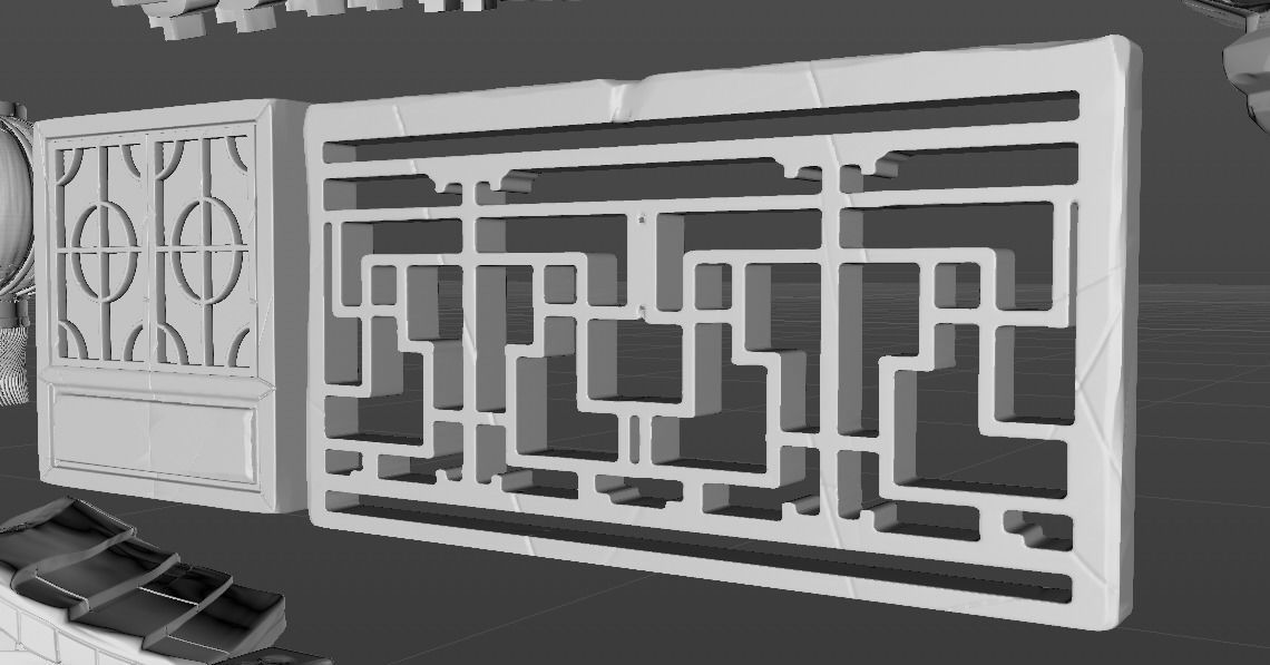 China Ancient Architecture Stone Window Roof Steps fish light 3D model_7