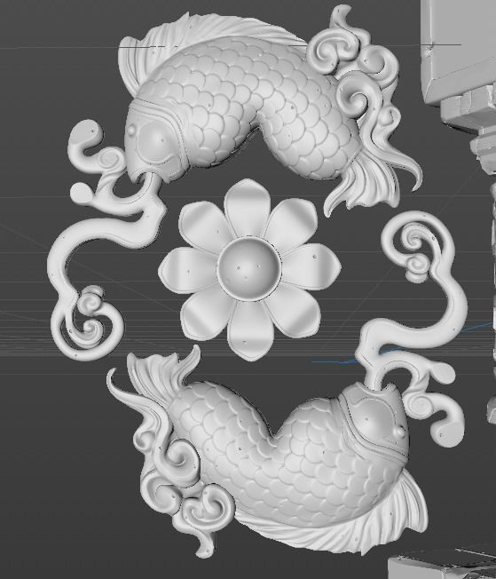 China Ancient Architecture Stone Window Roof Steps fish light 3D model_3