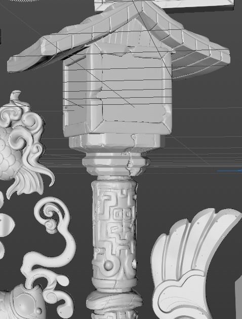 China Ancient Architecture Stone Window Roof Steps fish light 3D model_5