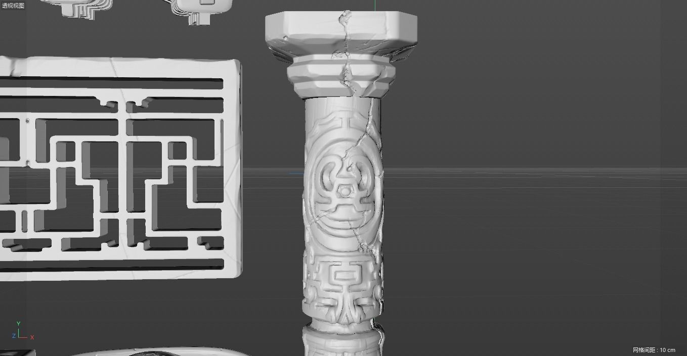 China Ancient Architecture Stone Window Roof Steps fish light 3D model_1