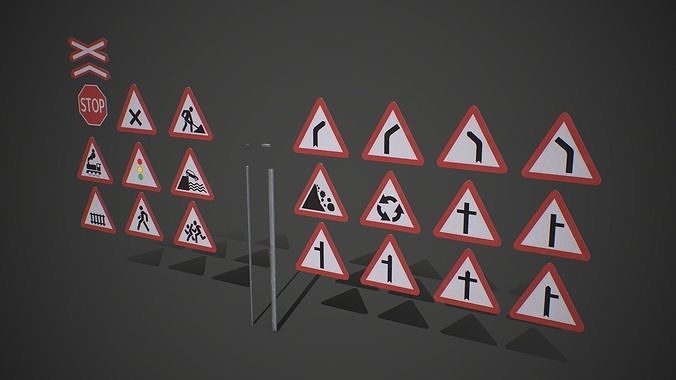 Modular Warning Street Signs 01 PBR Game ready Low-poly 3D model