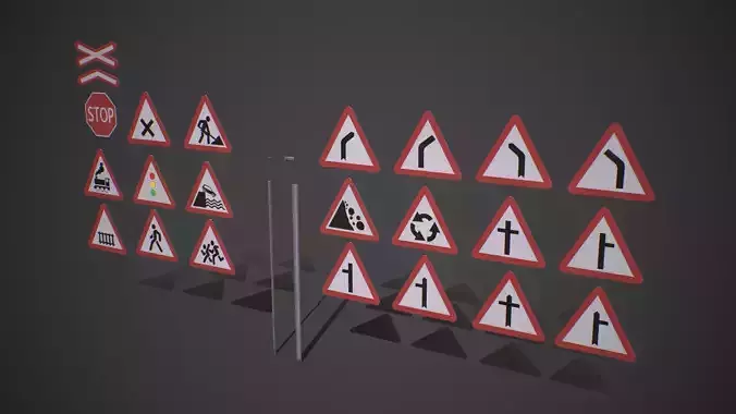 Modular Warning Street Signs 01 PBR Game ready Low-poly 3D model