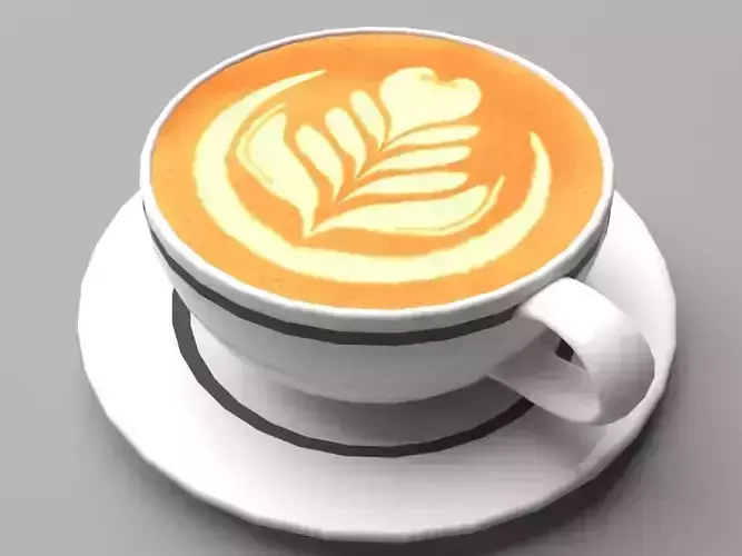 Mocha Coffee Cup Espresso Cappuccino Leaf Heart Design Low-poly 3D model