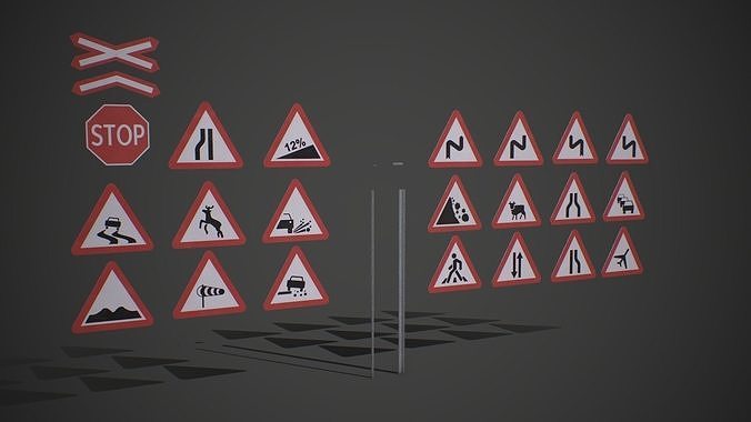 Modular Warning Street Signs 02 PBR Game ready Low-poly 3D model