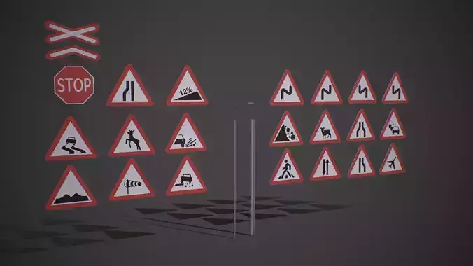 Modular Warning Street Signs 02 PBR Game ready Low-poly 3D model