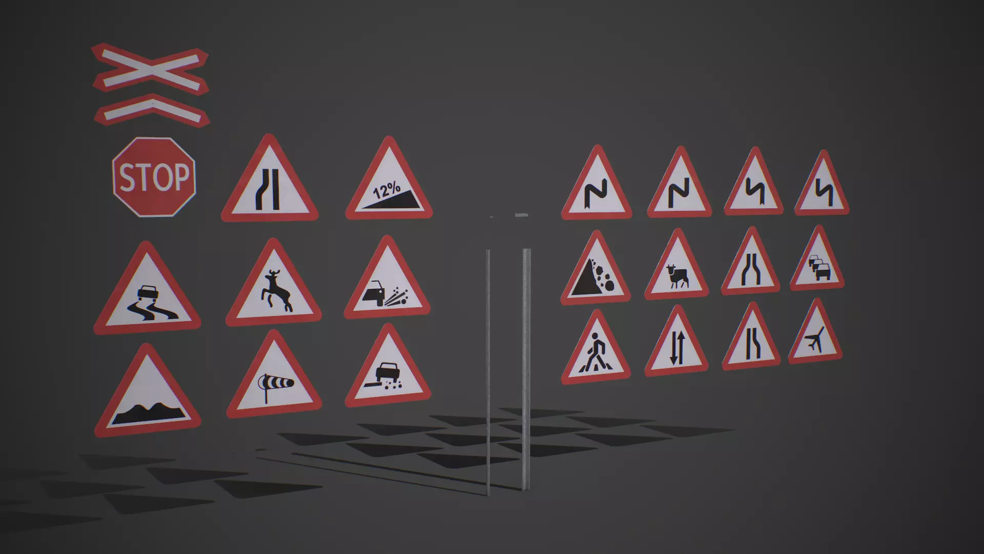 Modular Warning Street Signs 02 PBR Game ready Low-poly 3D model_0