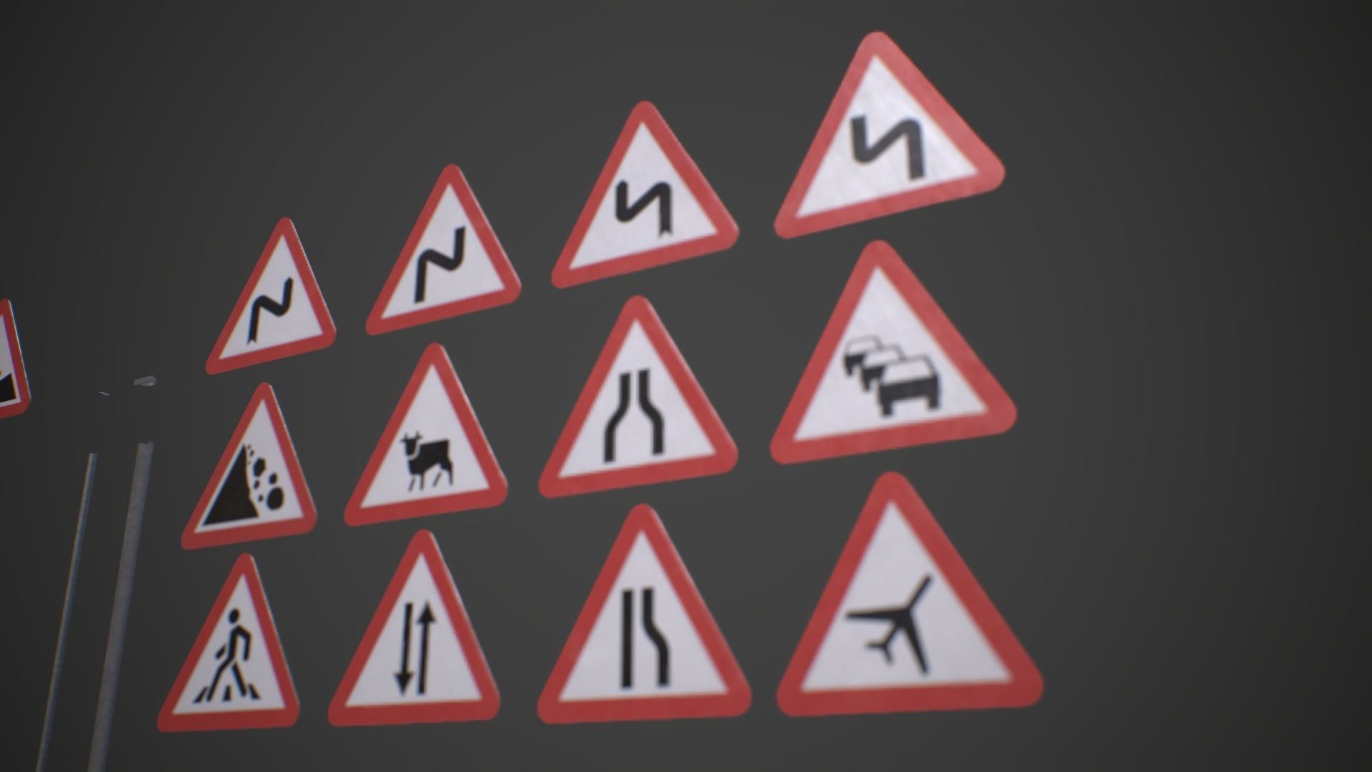 Modular Warning Street Signs 02 PBR Game ready Low-poly 3D model_1