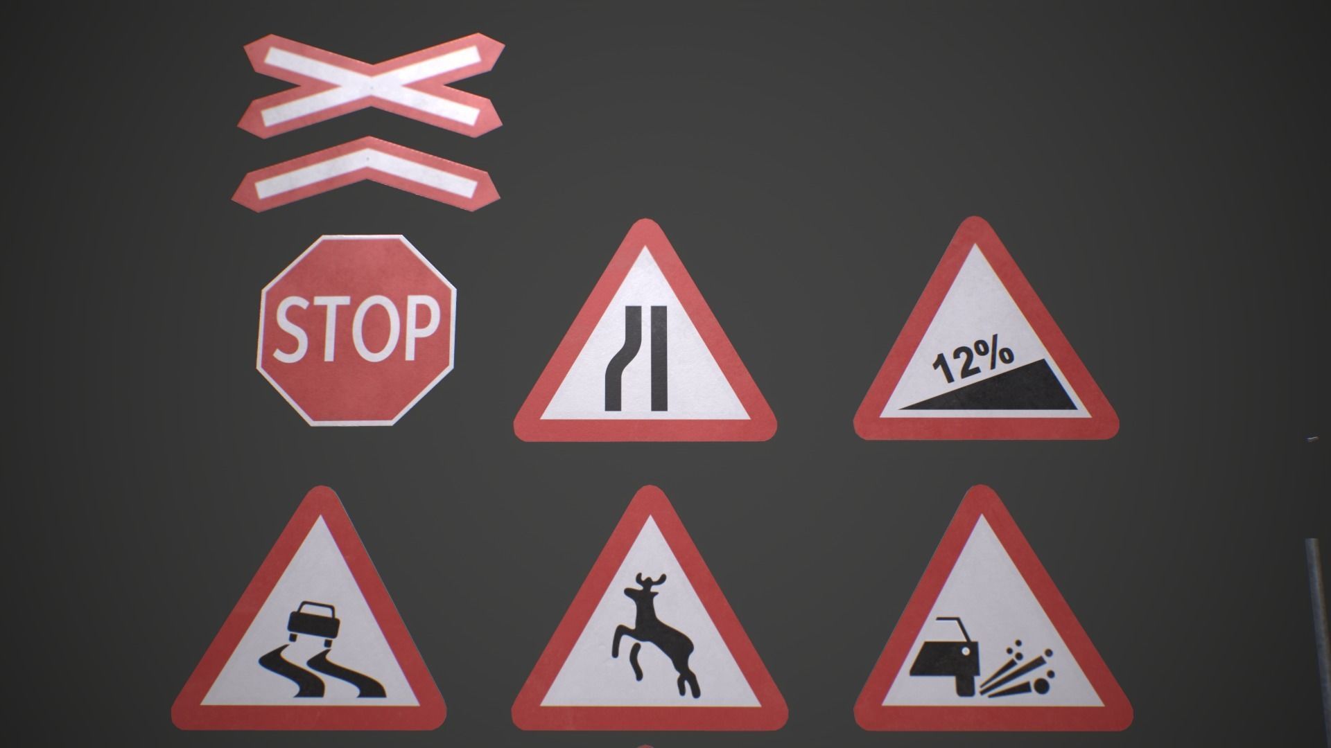Modular Warning Street Signs 02 PBR Game ready Low-poly 3D model_4
