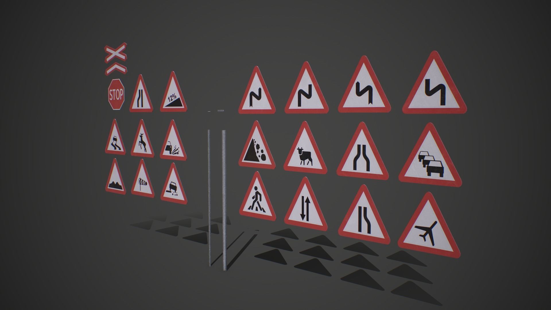 Modular Warning Street Signs 02 PBR Game ready Low-poly 3D model_2
