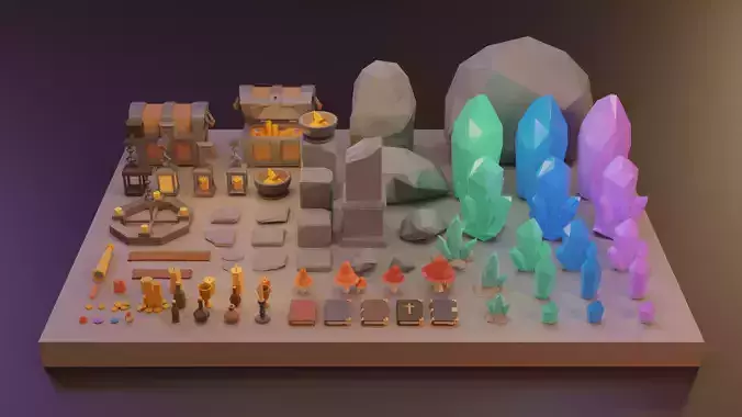 Low Poly Fantasy Items Pack Low-poly 3D model