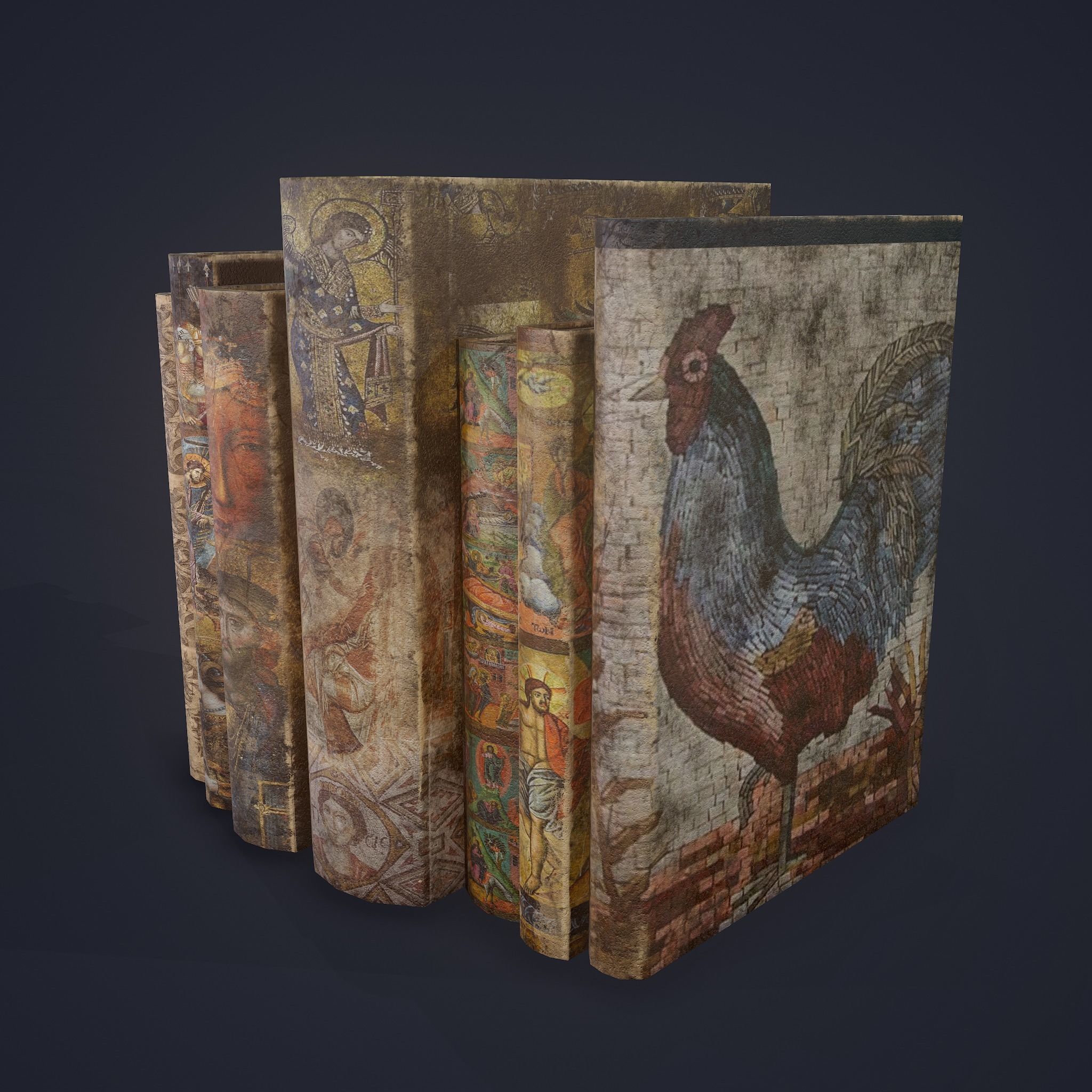 Medieval Books Row 3 Design 1  Low-poly 3D model_2