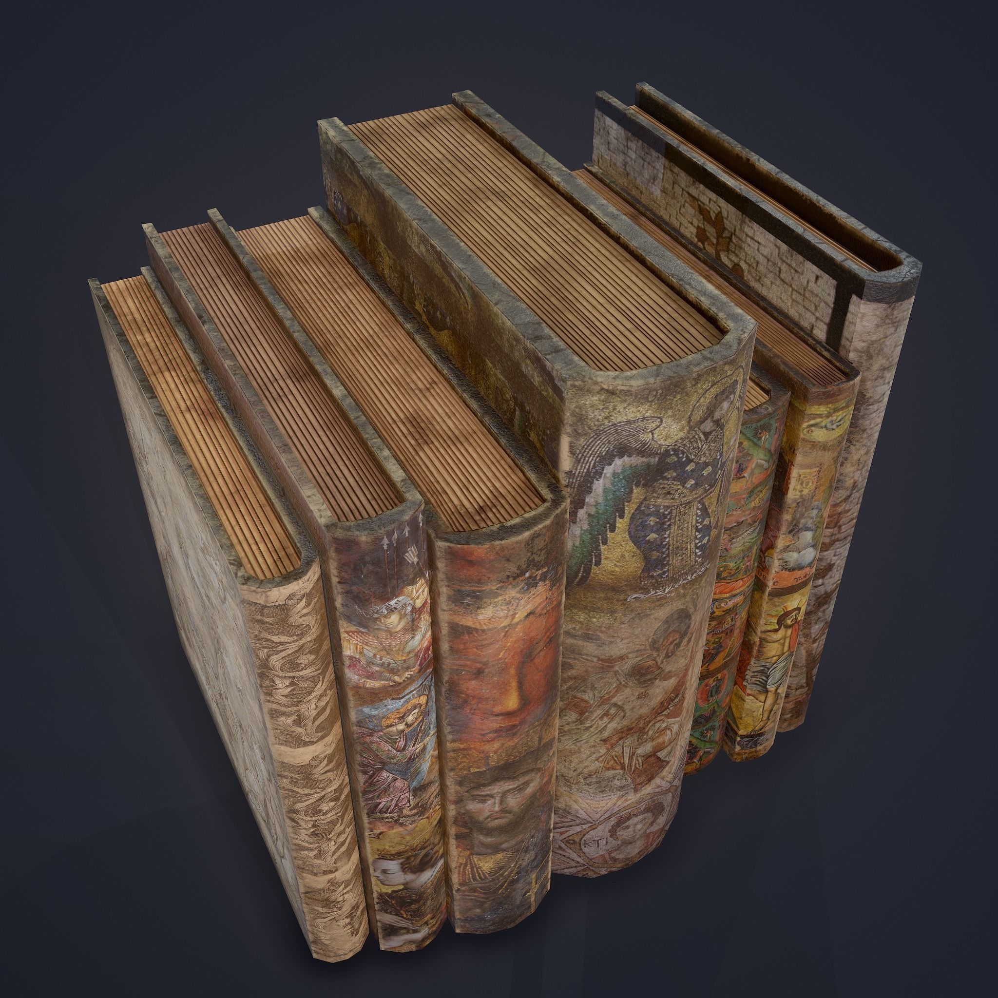 Medieval Books Row 3 Design 1  Low-poly 3D model_5
