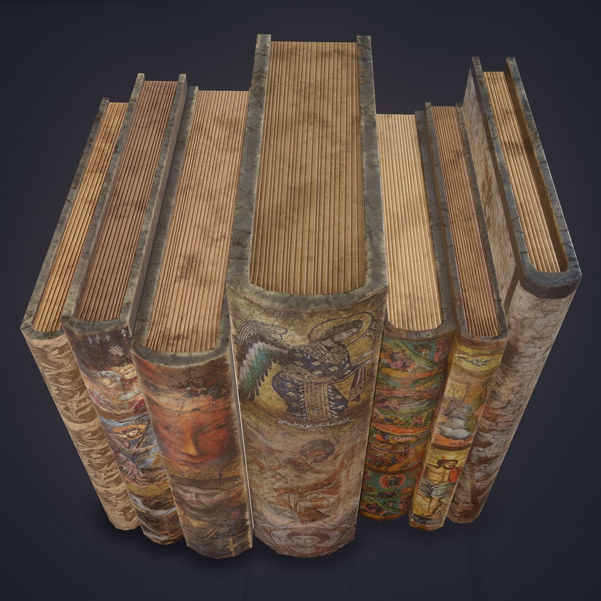 Medieval Books Row 3 Design 1  Low-poly 3D model_20
