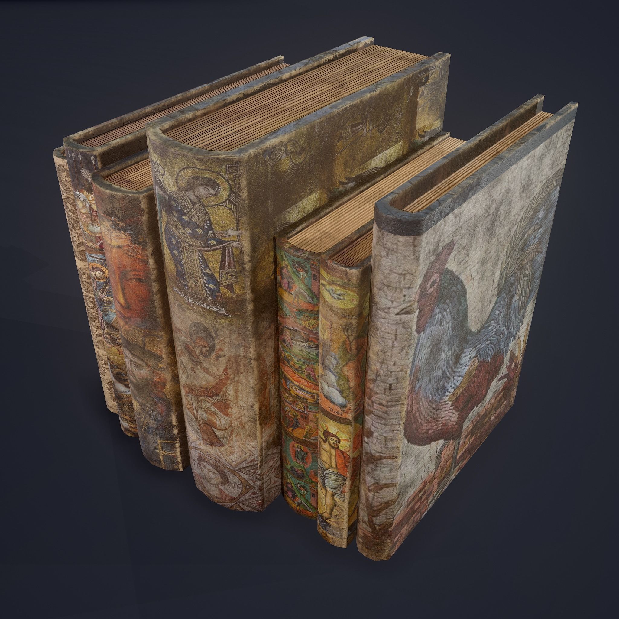 Medieval Books Row 3 Design 1  Low-poly 3D model_6