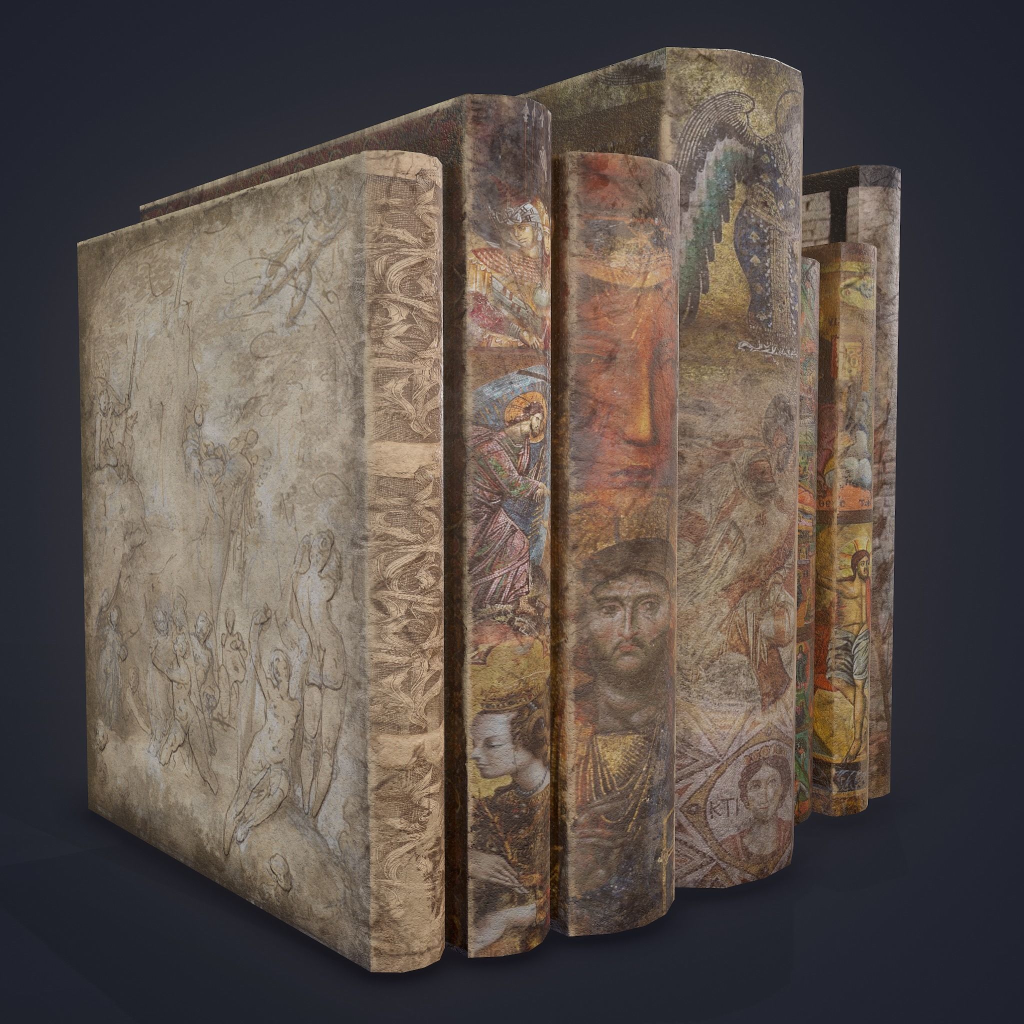 Medieval Books Row 3 Design 1  Low-poly 3D model_18