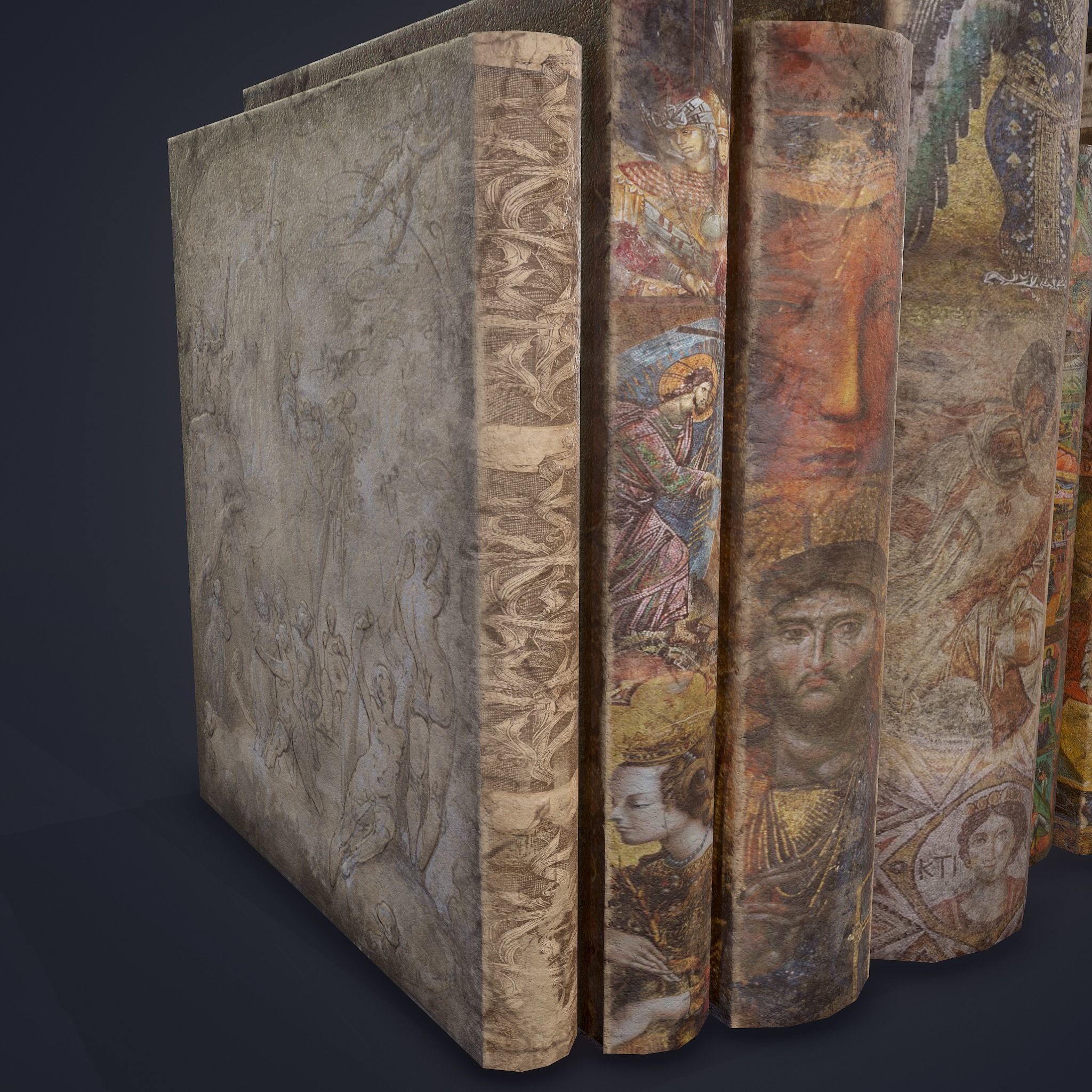Medieval Books Row 3 Design 1  Low-poly 3D model_8