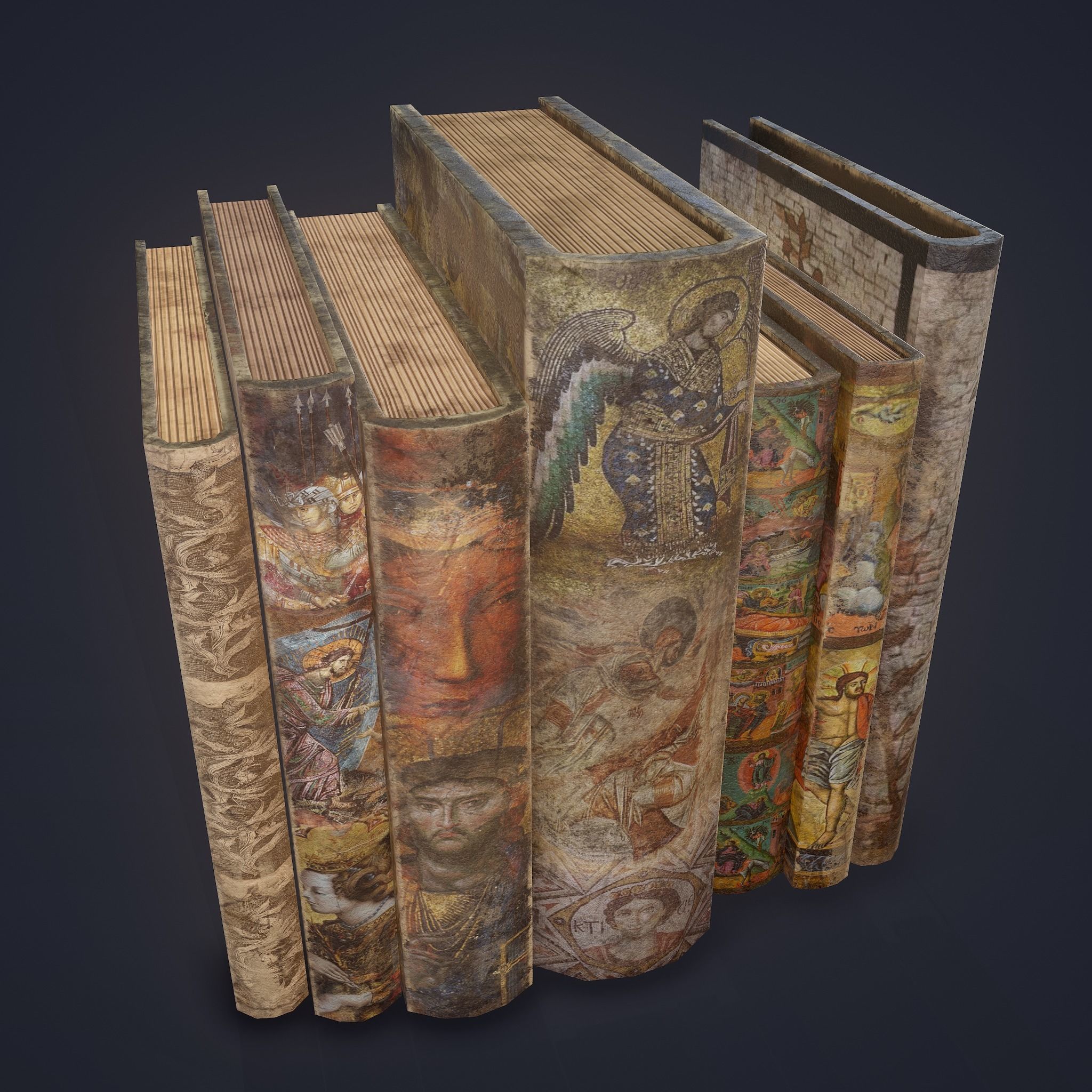 Medieval Books Row 3 Design 1  Low-poly 3D model_14