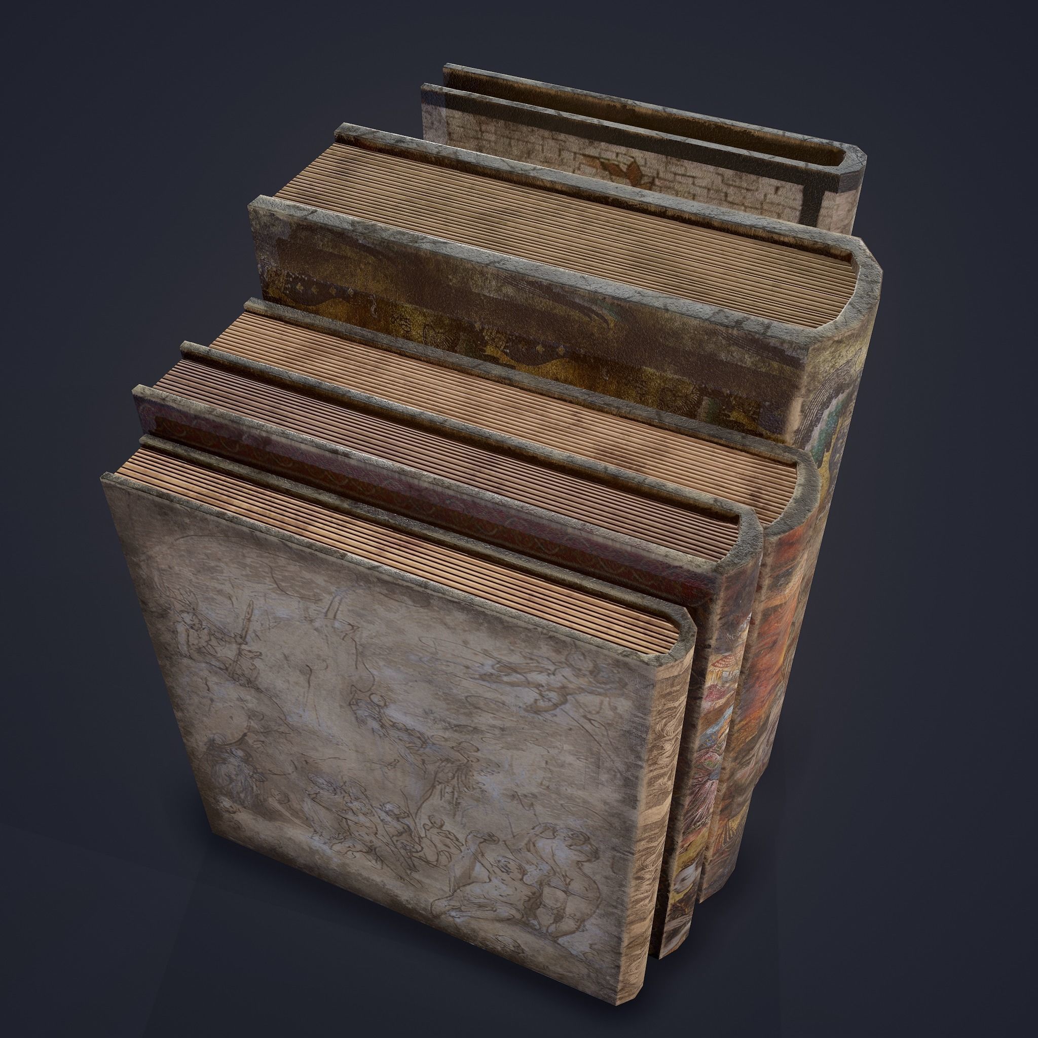 Medieval Books Row 3 Design 1  Low-poly 3D model_25