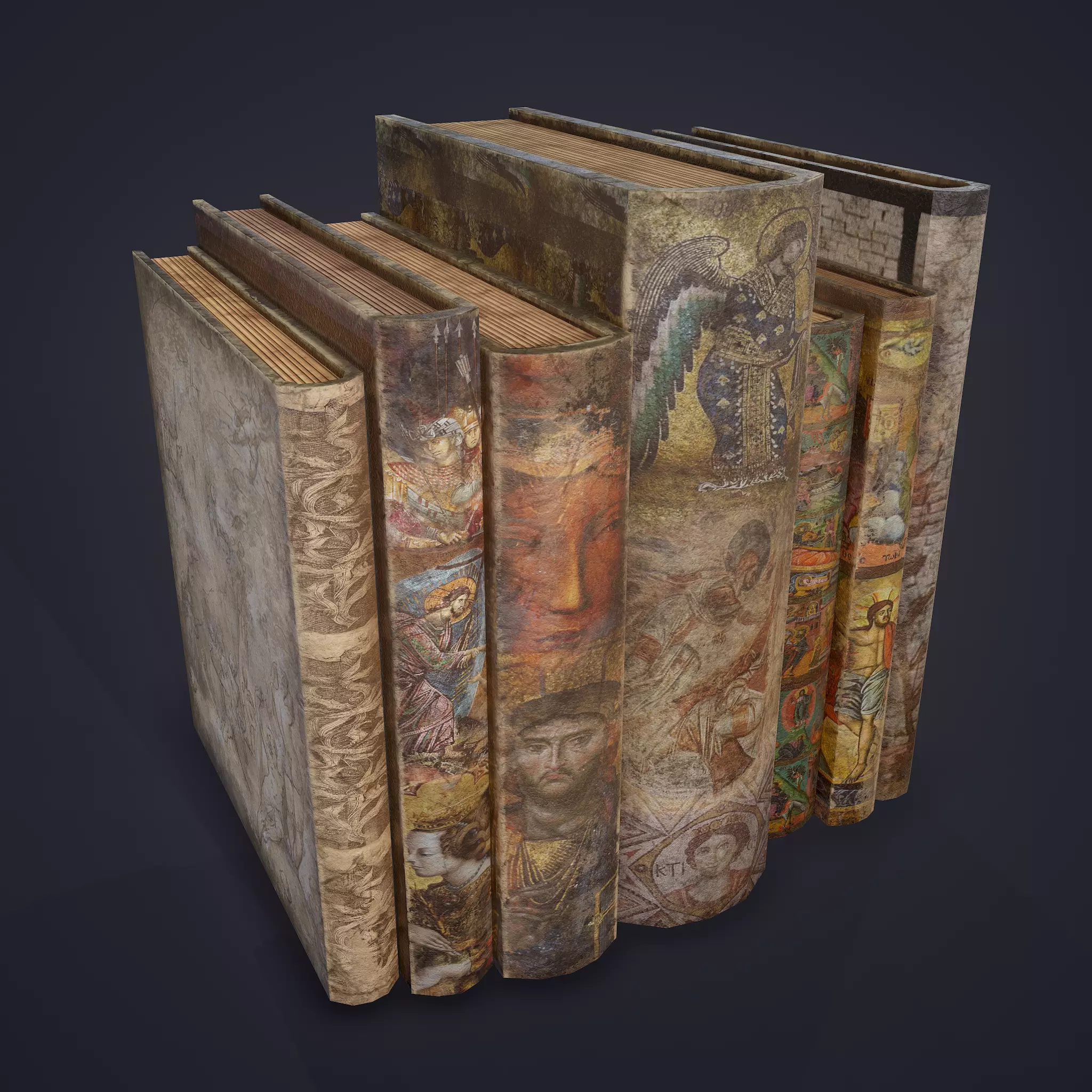 Medieval Books Row 3 Design 1  Low-poly 3D model_0