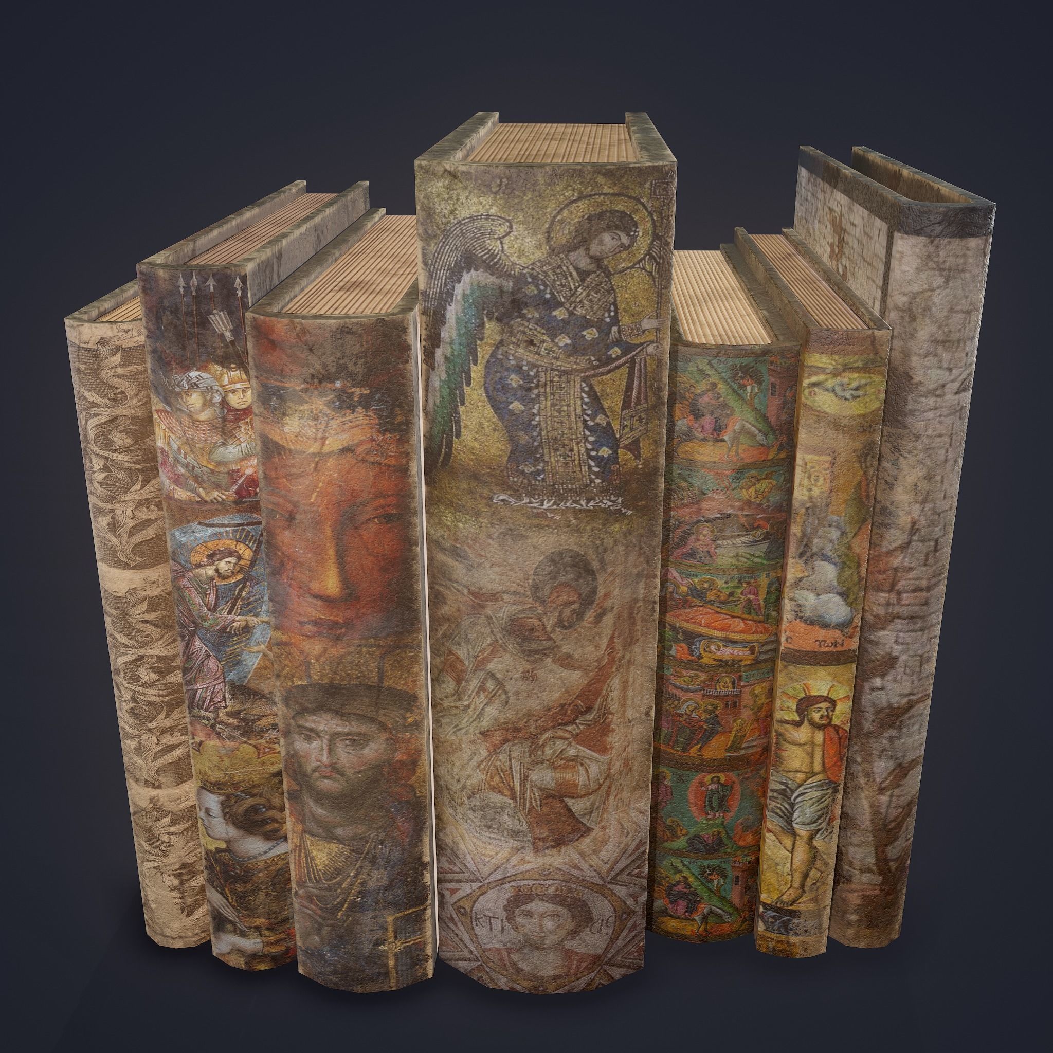 Medieval Books Row 3 Design 1  Low-poly 3D model_19