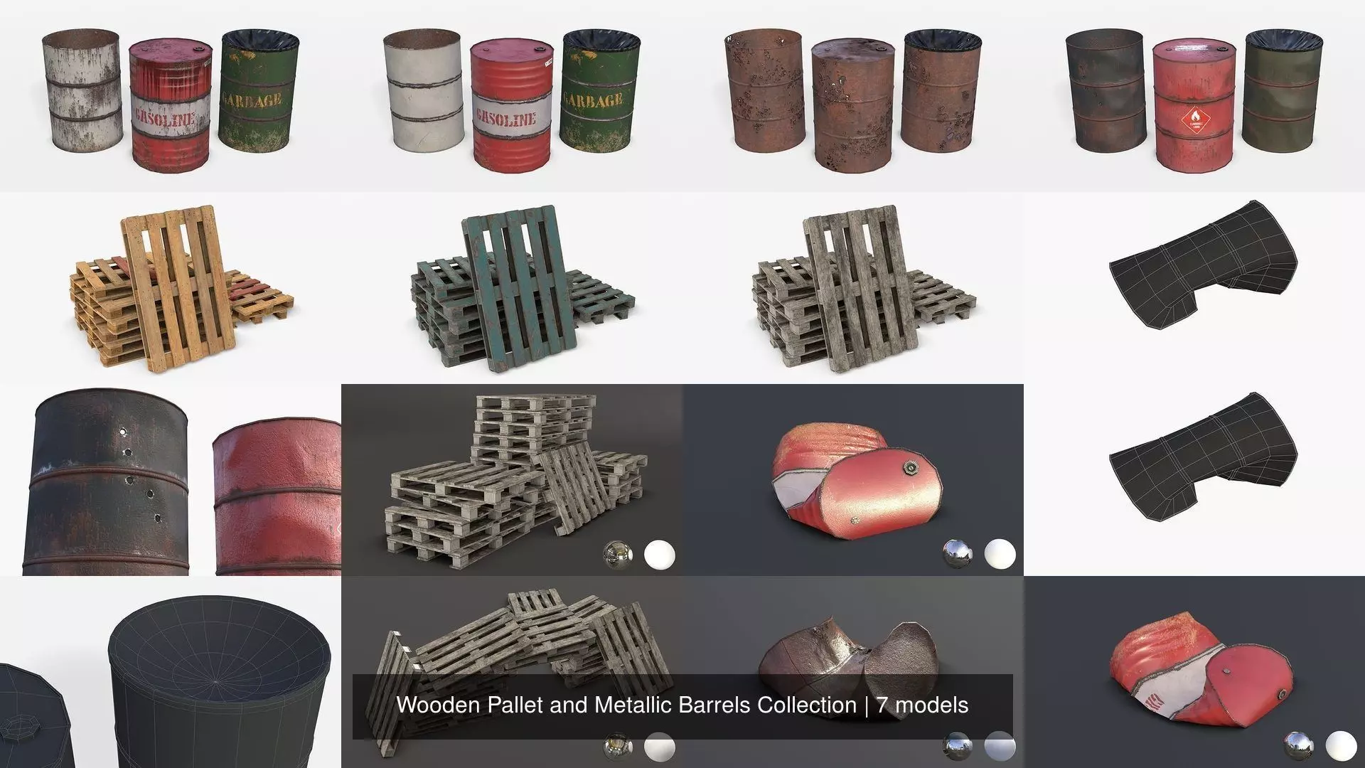 Wooden Pallet and Metallic Barrels Collection _1