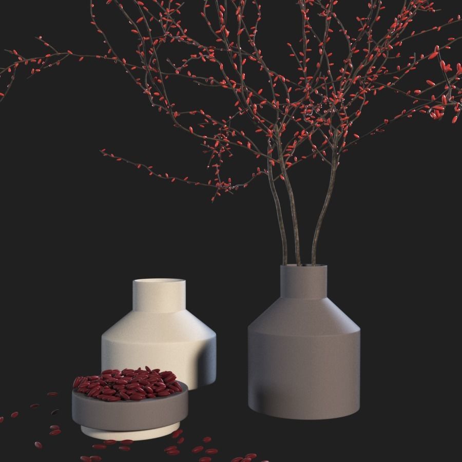 Decorative set tree in vase 3D model_5