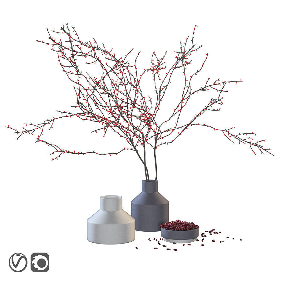 Decorative set tree in vase 3D model_1