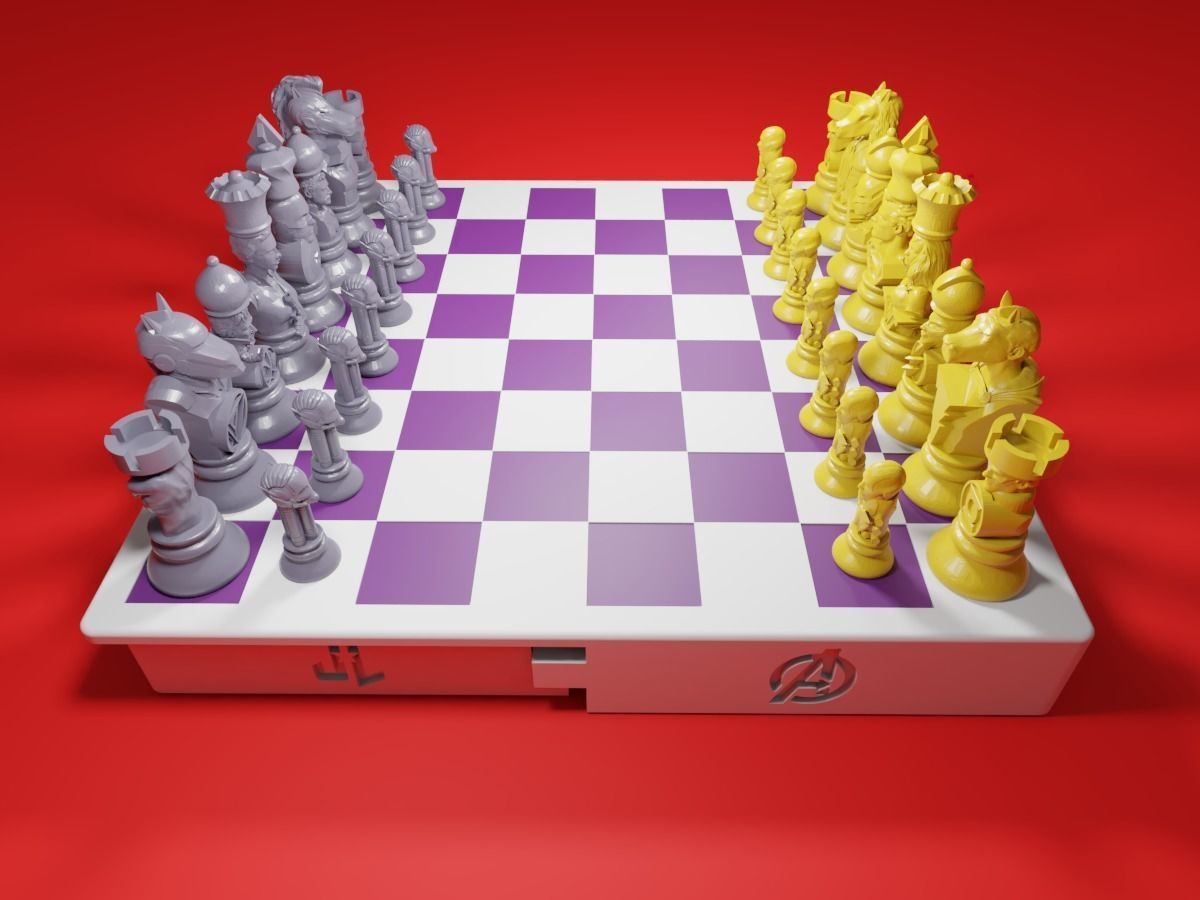 CHESS Board AVENGERS VS JUSTICE LEAGUE 3D print model_32