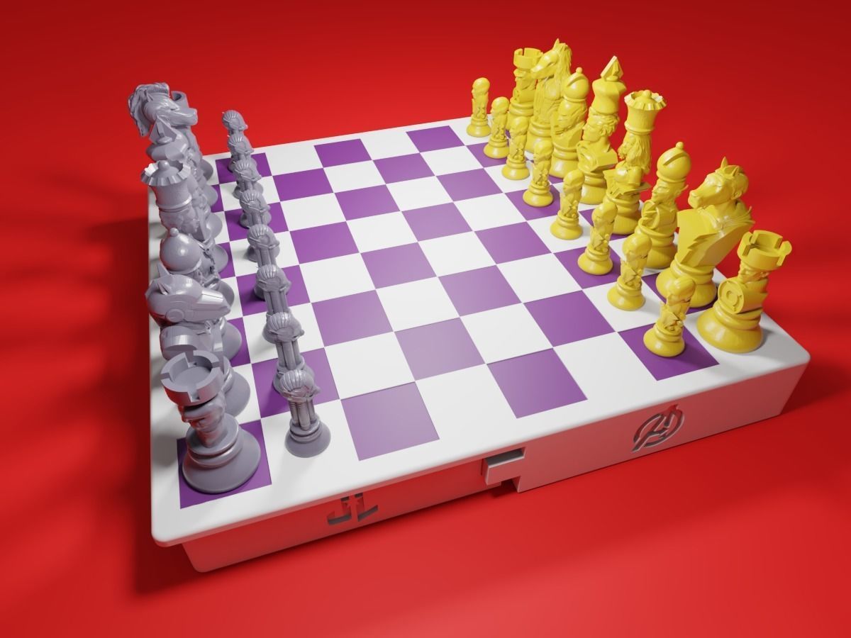 CHESS Board AVENGERS VS JUSTICE LEAGUE 3D print model_1