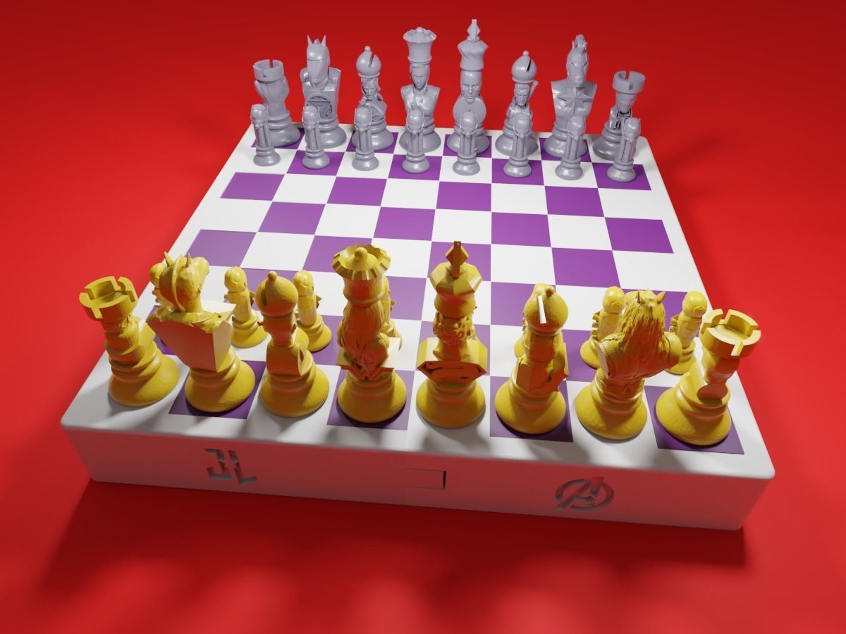 CHESS Board AVENGERS VS JUSTICE LEAGUE 3D print model_23