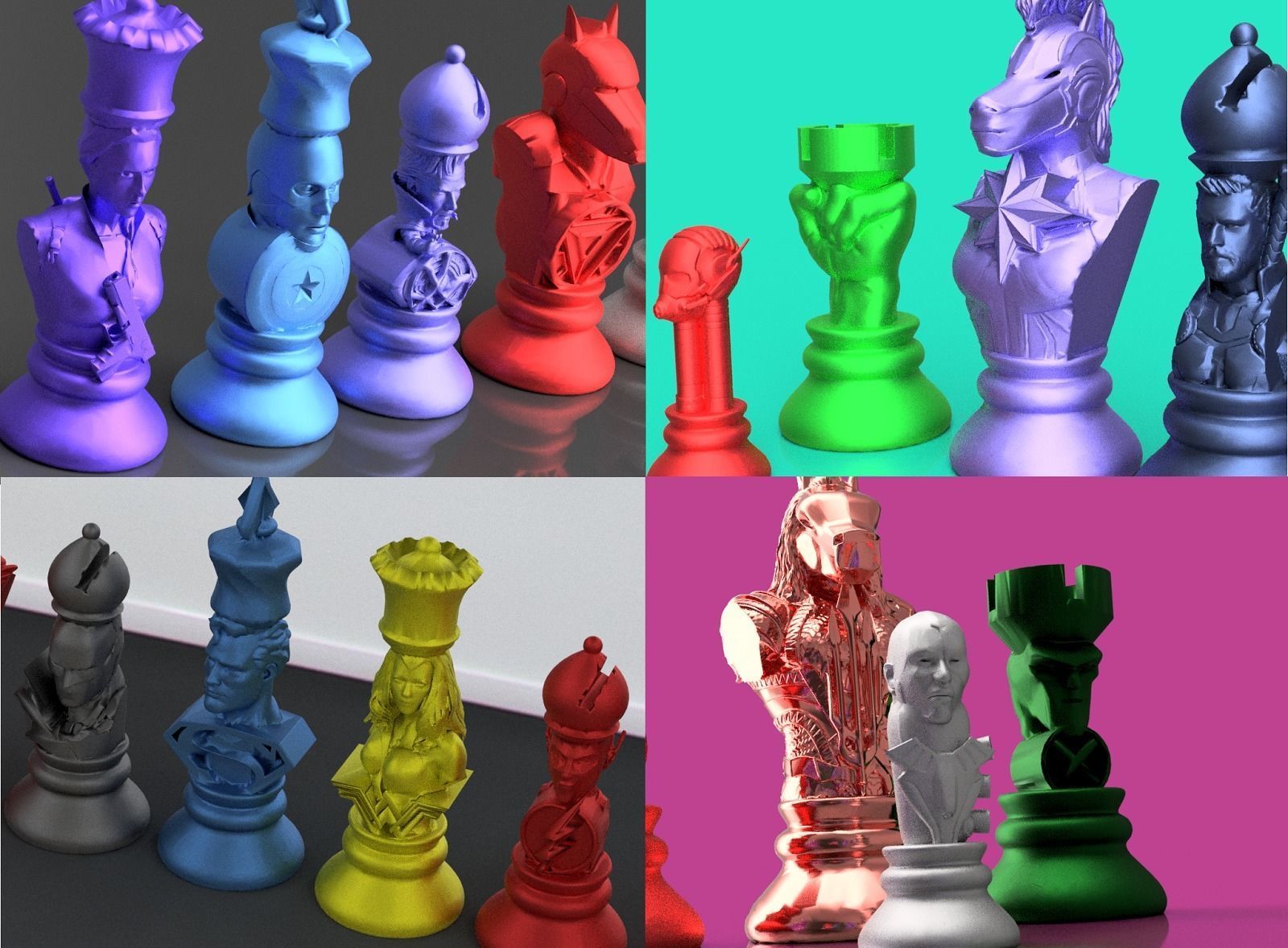 CHESS Board AVENGERS VS JUSTICE LEAGUE 3D print model_41