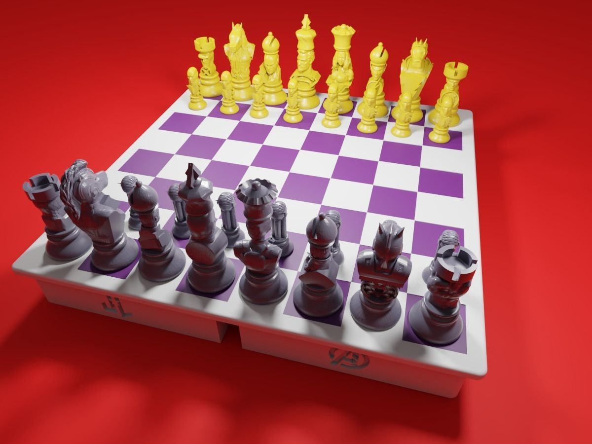CHESS Board AVENGERS VS JUSTICE LEAGUE 3D print model_29