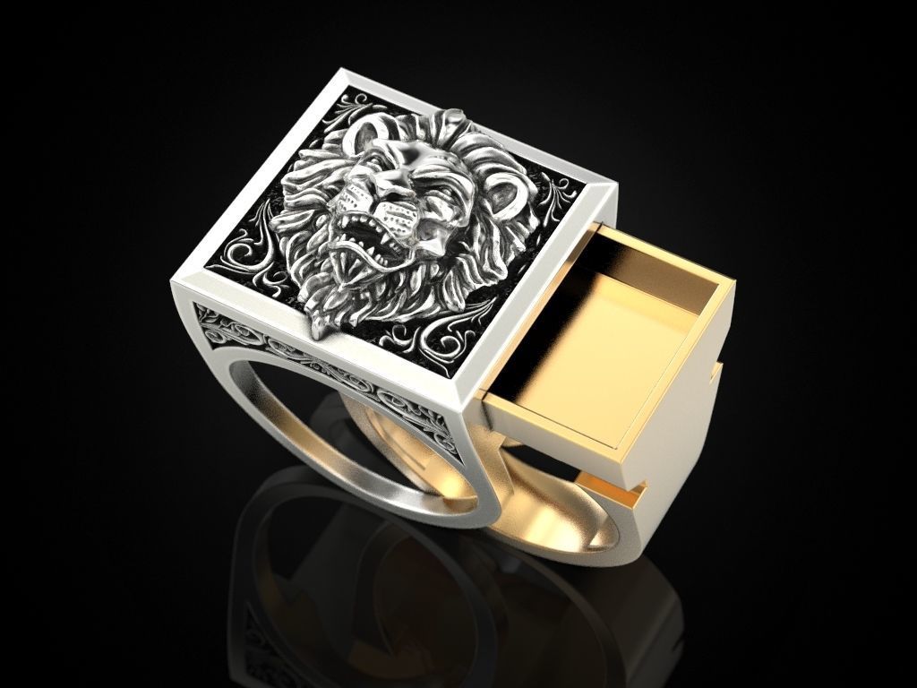 Lion Secret Compartment ring 3D print model_2