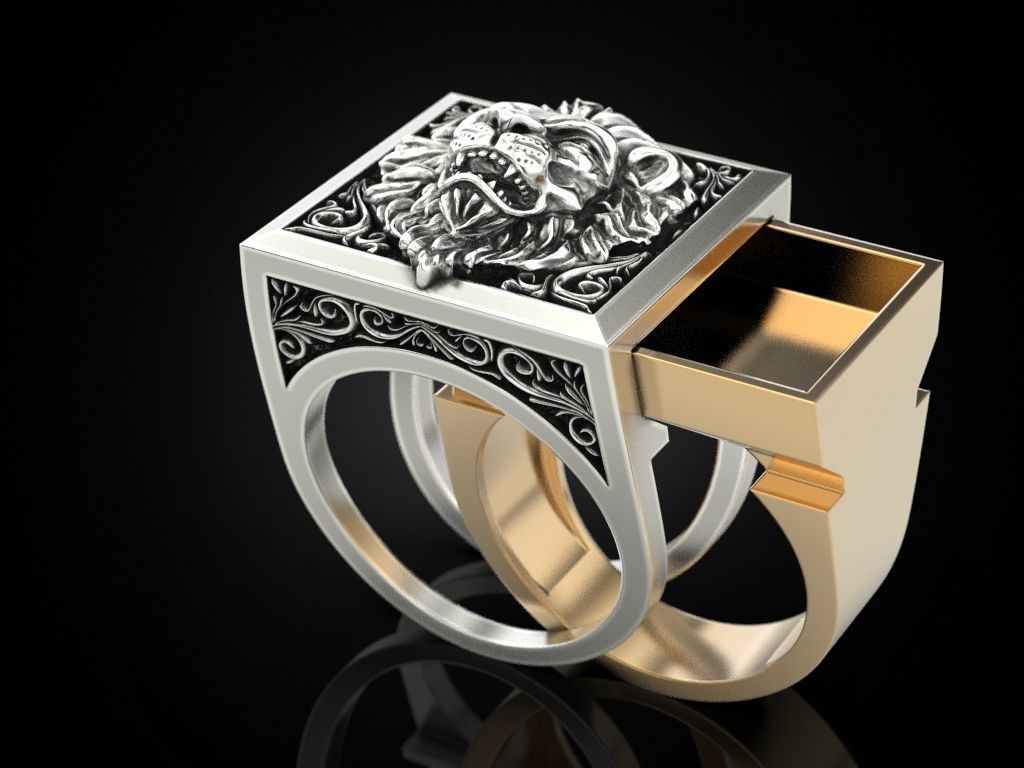 Lion Secret Compartment ring 3D print model_6