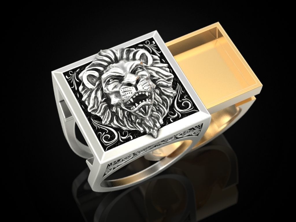 Lion Secret Compartment ring 3D print model_1