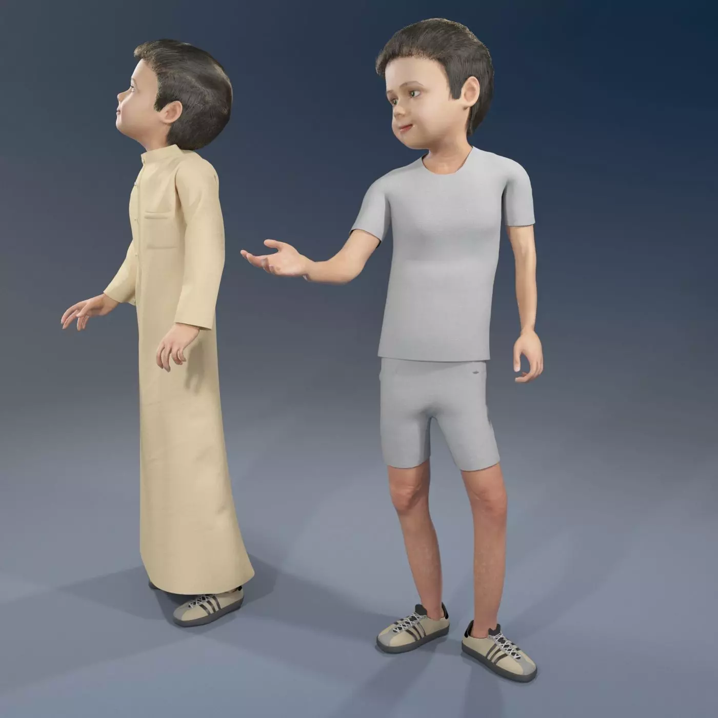 Arabic boy real cloth simulation loop animation 2 3D model_0