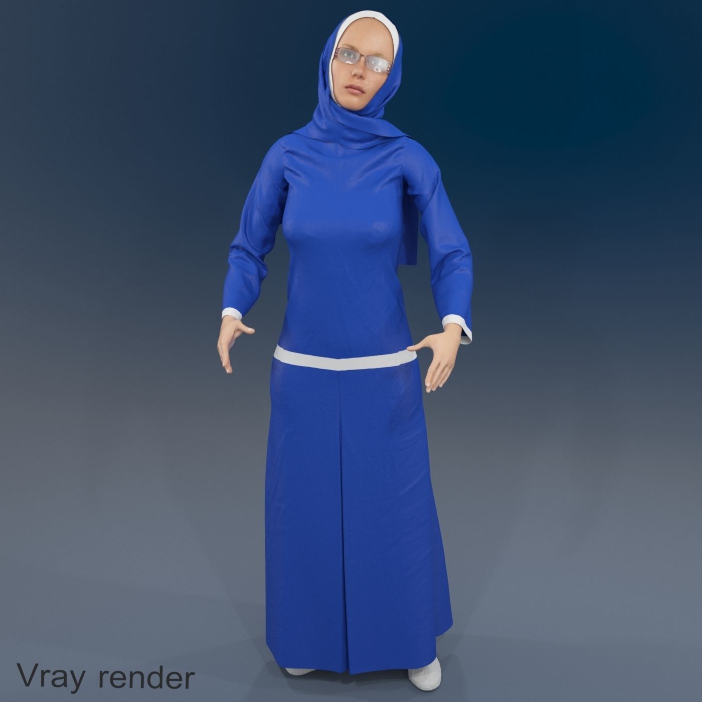Arabic woman real cloth simulation loop animation 4 3D model_11