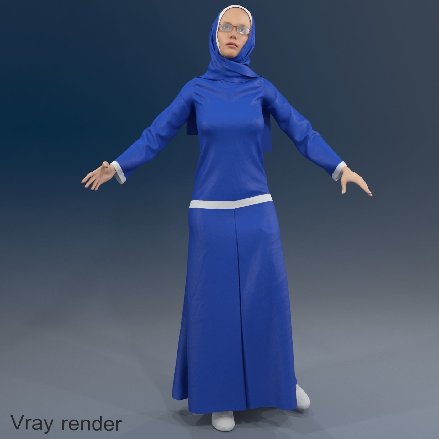 Arabic woman real cloth simulation loop animation 4 3D model_12