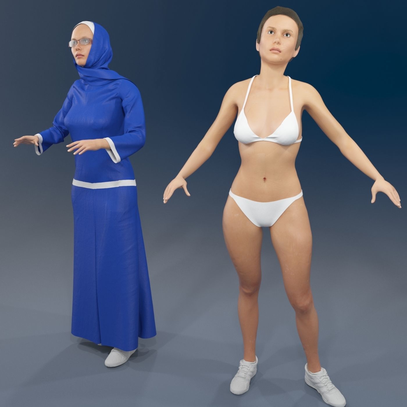 Arabic woman real cloth simulation loop animation 4 3D model_10