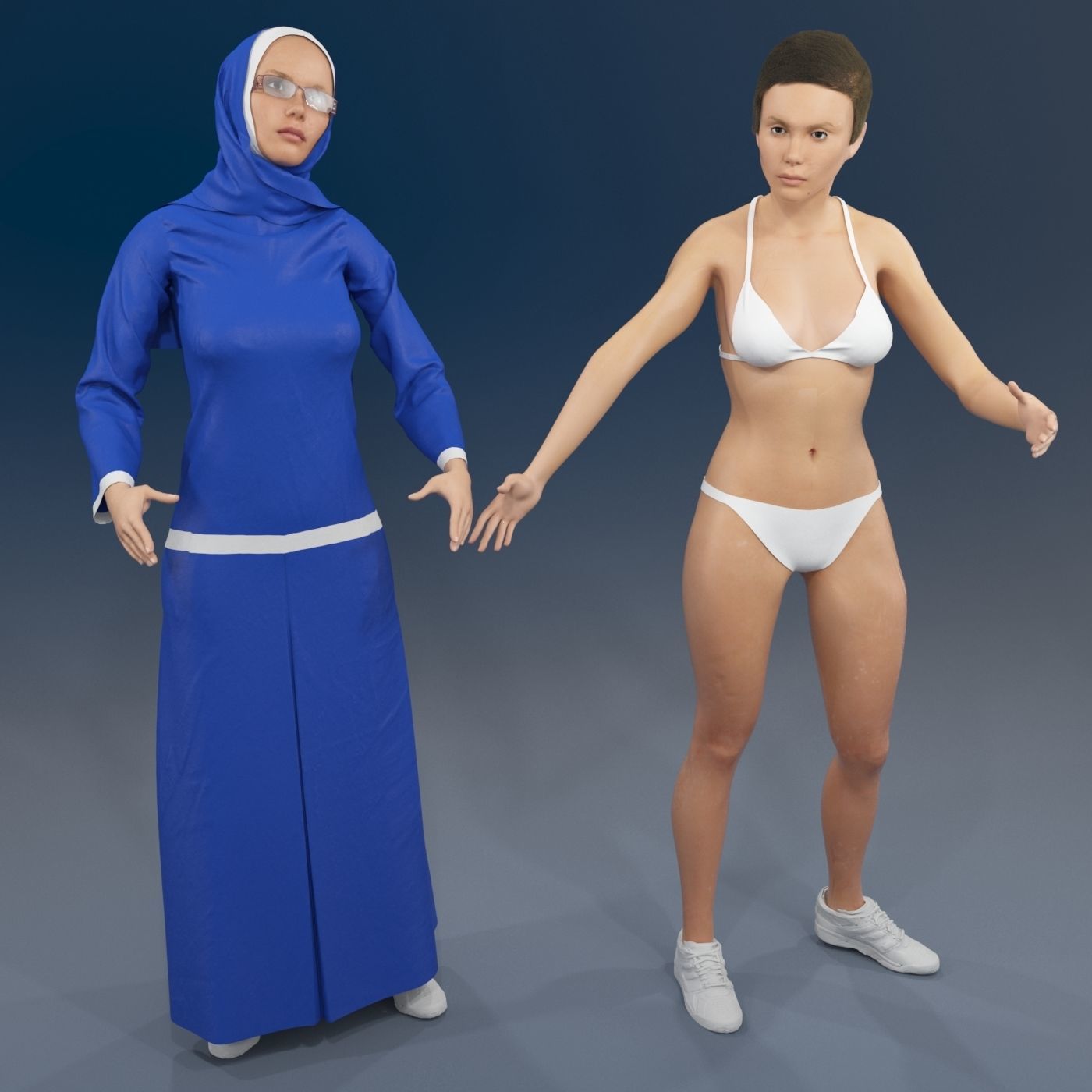 Arabic woman real cloth simulation loop animation 4 3D model_8