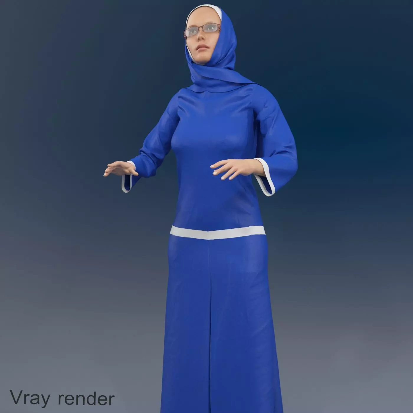 Arabic woman real cloth simulation loop animation 4 3D model_0