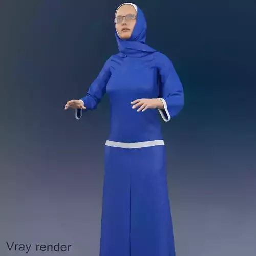 Arabic woman real cloth simulation loop animation 4 3D model