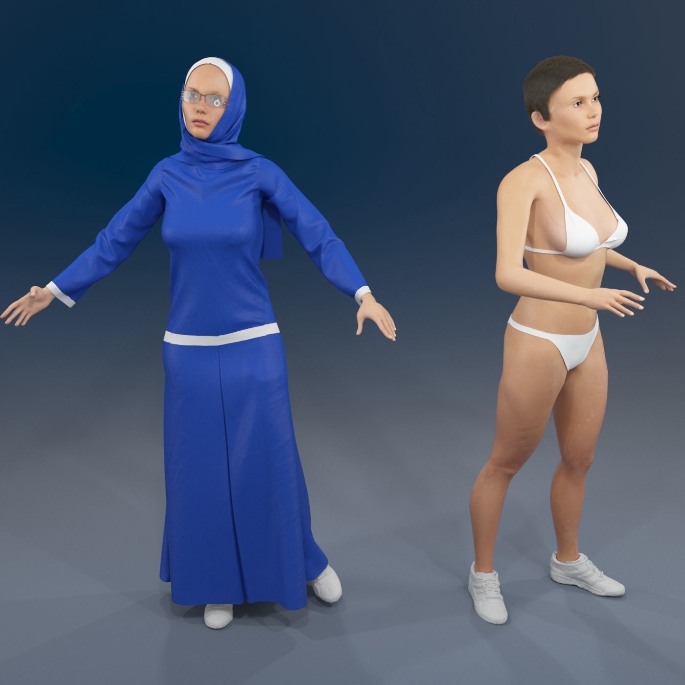 Arabic woman real cloth simulation loop animation 4 3D model_9