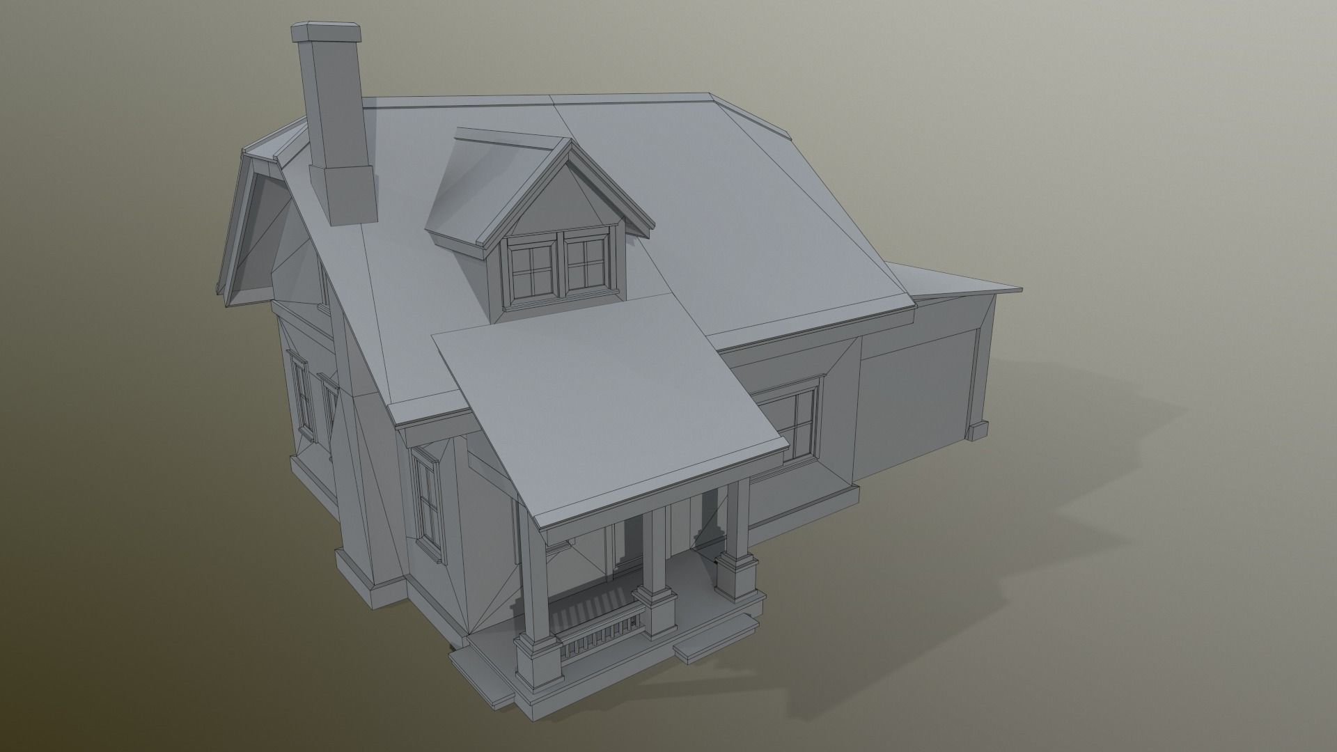 Suburban House Low-poly 3D model_7