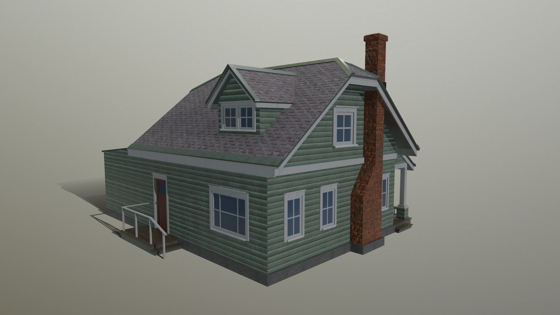 Suburban House Low-poly 3D model_6