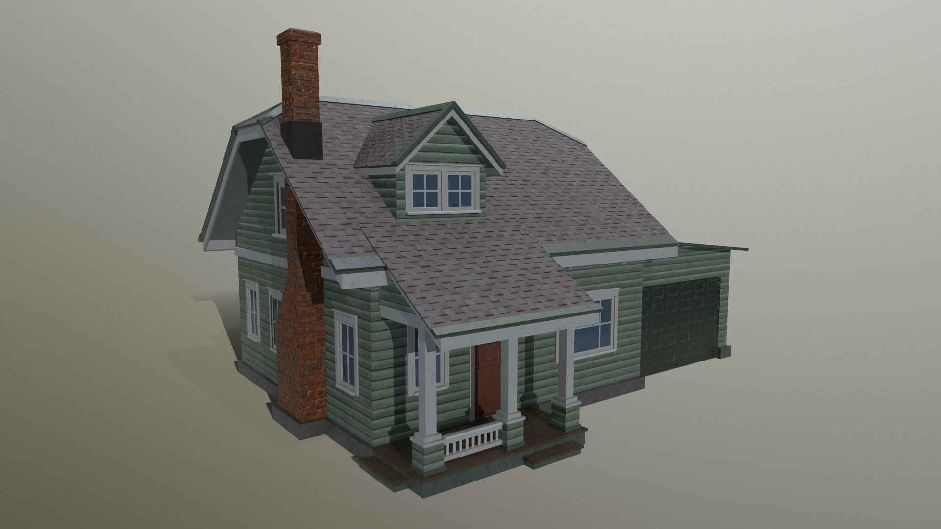 Suburban House Low-poly 3D model_0