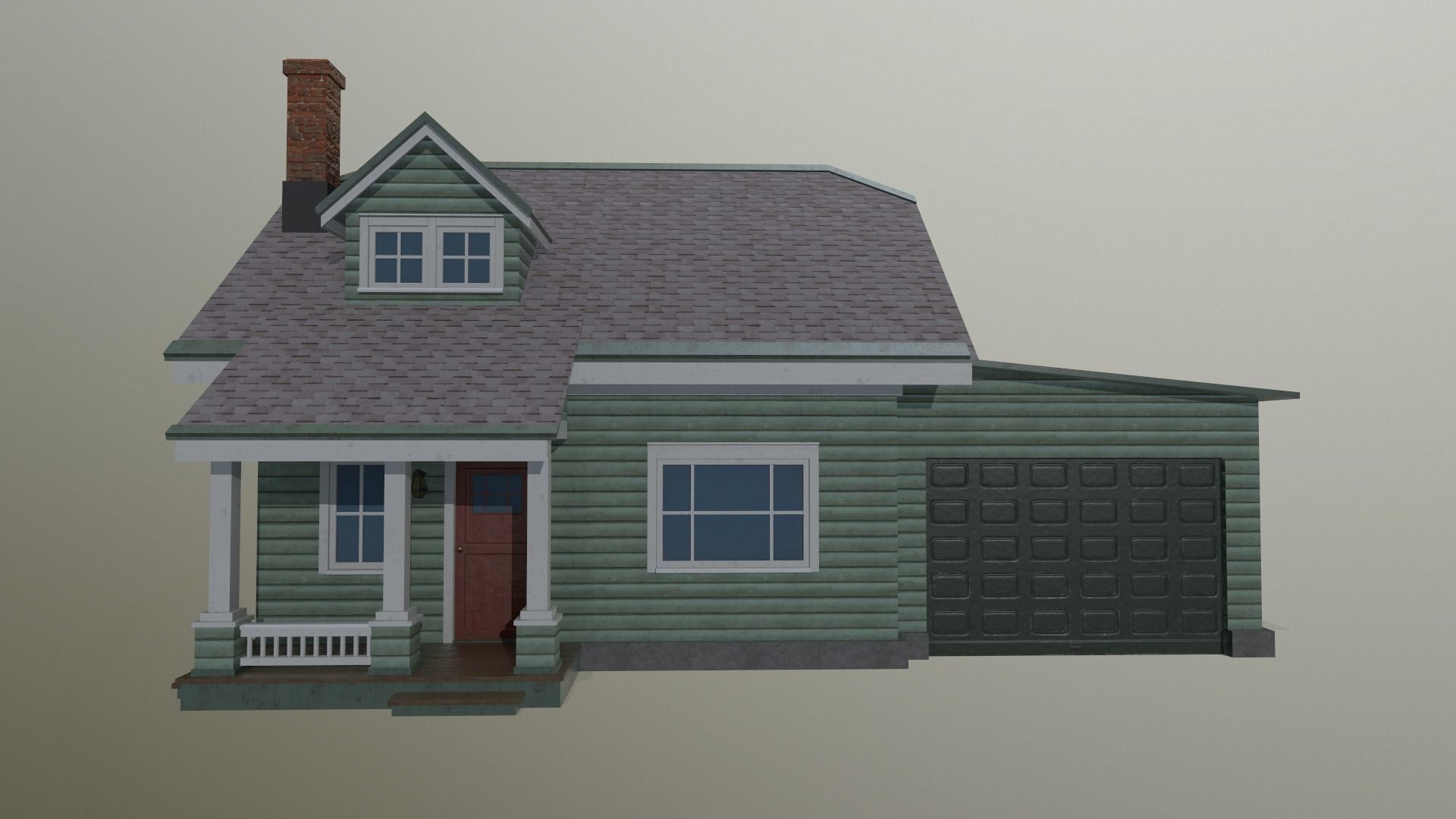 Suburban House Low-poly 3D model_4