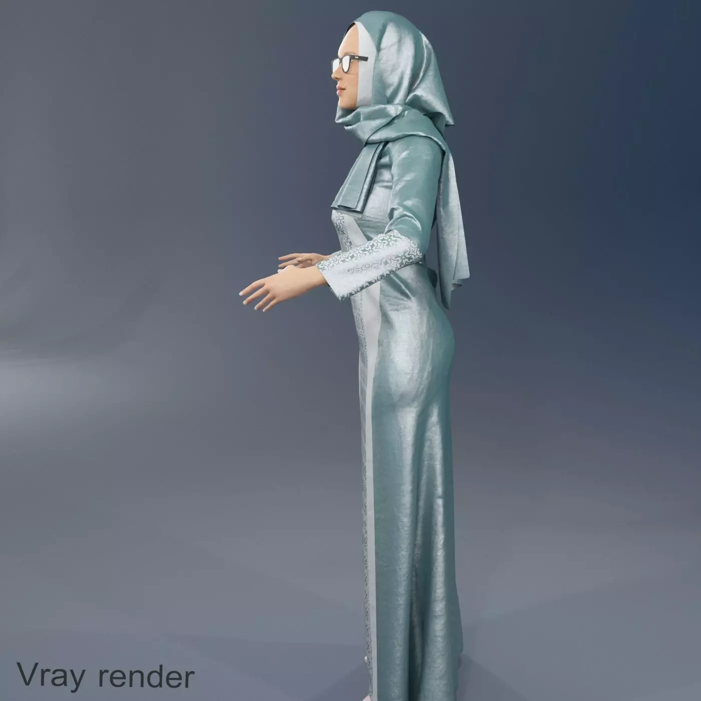 Arabic woman real cloth simulation loop animation 3 3D model
