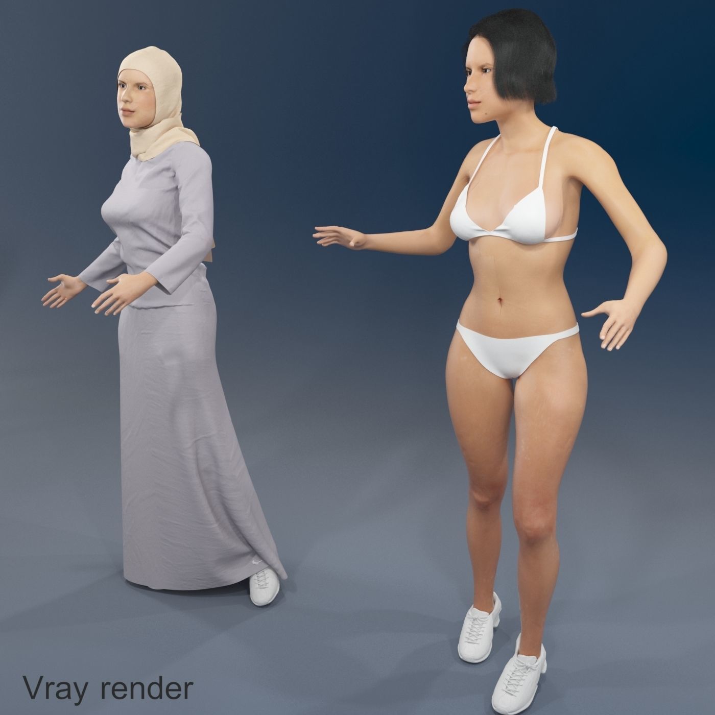 Arabic woman real cloth simulation loop animation 2 3D model_8